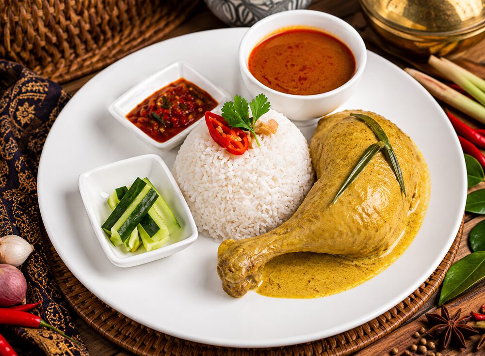 Set Ayam Dara Masak Lemak, chicken in golden turmeric coconut gravy with rice